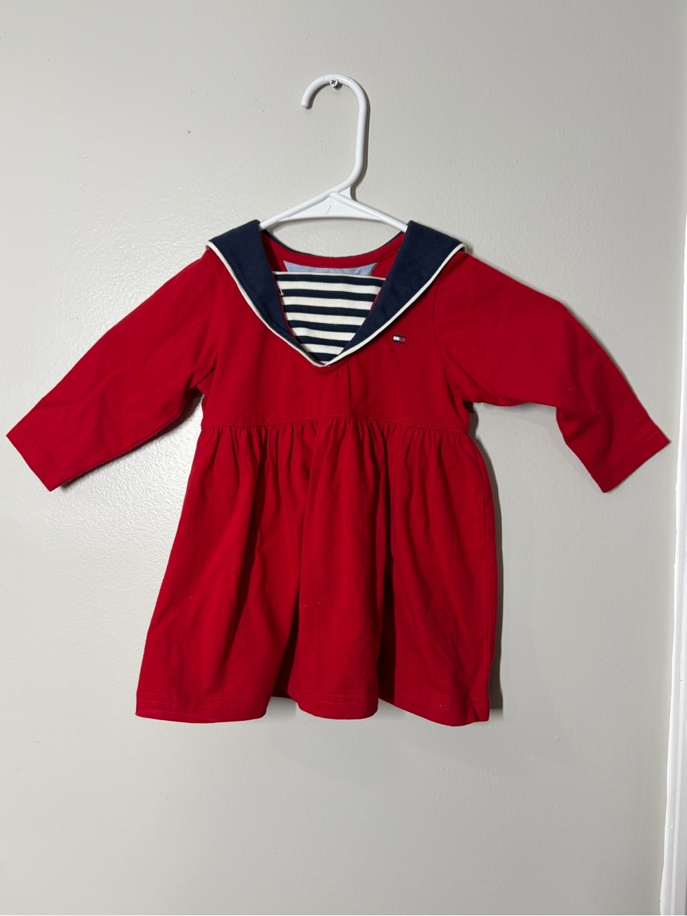 Vintage Tommy Hilfiger Red Dress with Navy Sailor Collar size 6-12 months